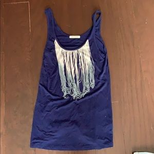 Blue fringe tank top